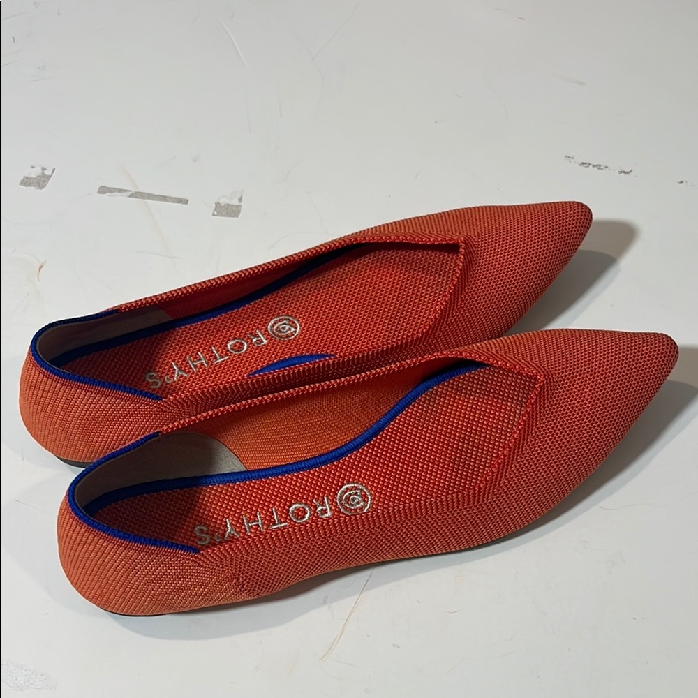 Rothy's Orange/Red Flats with Blue Trim